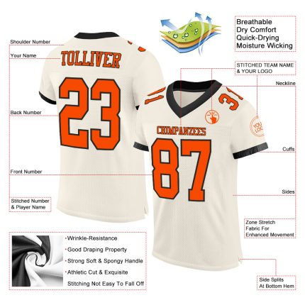 Custom Name and Number Orange-Black Cream Mesh Authentic Football Jersey - Personalized Team Jersey Personalized Cream Orange-Black