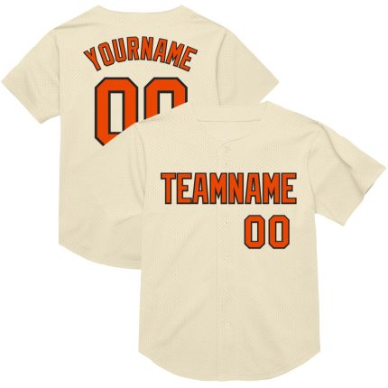 Personalized Orange-Black Cream Throwback Baseball Jersey - Authentic Mesh Design Personalized Cream Orange-Black Mesh Authentic