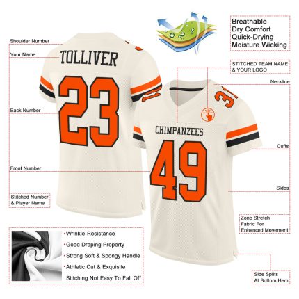 Personalized Orange Black Mesh Football Jersey Cream Color for Men & Women Personalized Cream Orange-Black Mesh Football