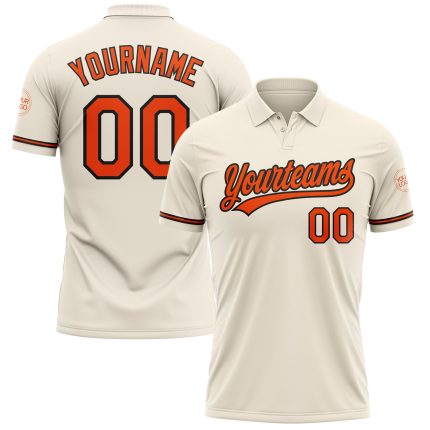 Personalized Performance Vapor Golf Polo Shirt in Cream and Black Personalized Cream Orange-Black Performance Vapor Golf