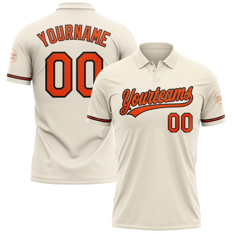 Custom Name and Number Personalized Orange-Black Vapor Golf Polo Shirt Performance Personalized Cream Orange-Black Performance