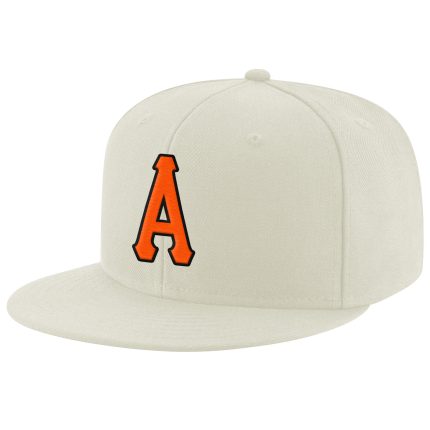 Personalized Adjustable Snapback Hat in Cream Orange-Black Stitching Personalized Cream Orange-Black Stitched Adjustable