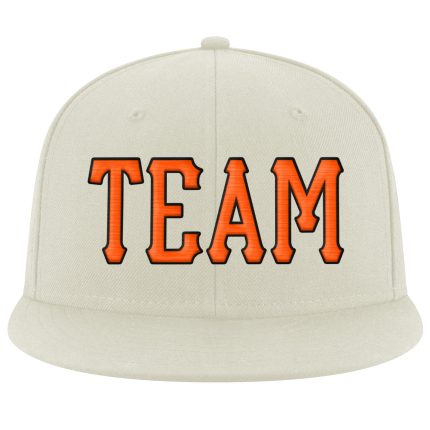 Custom Name and Number Adjustable Snapback Hat - Personalized Cream Orange-Black Stitched Design Personalized Cream Orange-Black