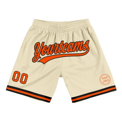 Personalized Orange Black Throwback Basketball Shorts - Custom Cream Style Personalized Cream Orange-Black Throwback Basketball