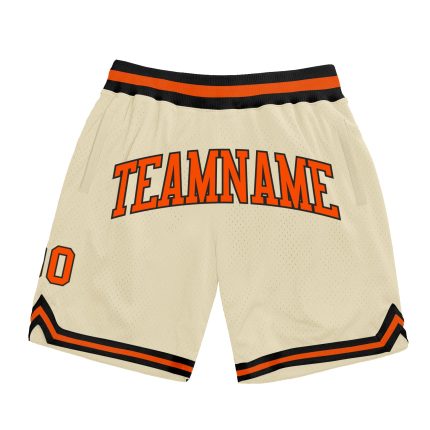 Personalized Basketball Shorts in Cream Orange-Black Color - Throwback Style Personalized Cream Orange-Black Throwback Basketball