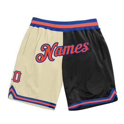 Personalized Basketball Shorts Cream Orange-Black Split Fashion Design Personalized Cream Orange-Black Throwback Split Fashion