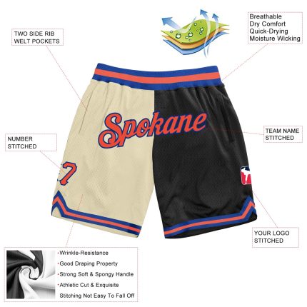 Personalized Basketball Shorts Cream Orange-Black Split Fashion Design Personalized Cream Orange-Black Throwback Split Fashion