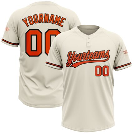 Custom Unisex Softball Jersey - Cream Orange-Black Two-Button Design, Personalized Sports Apparel Personalized Cream Orange-Black