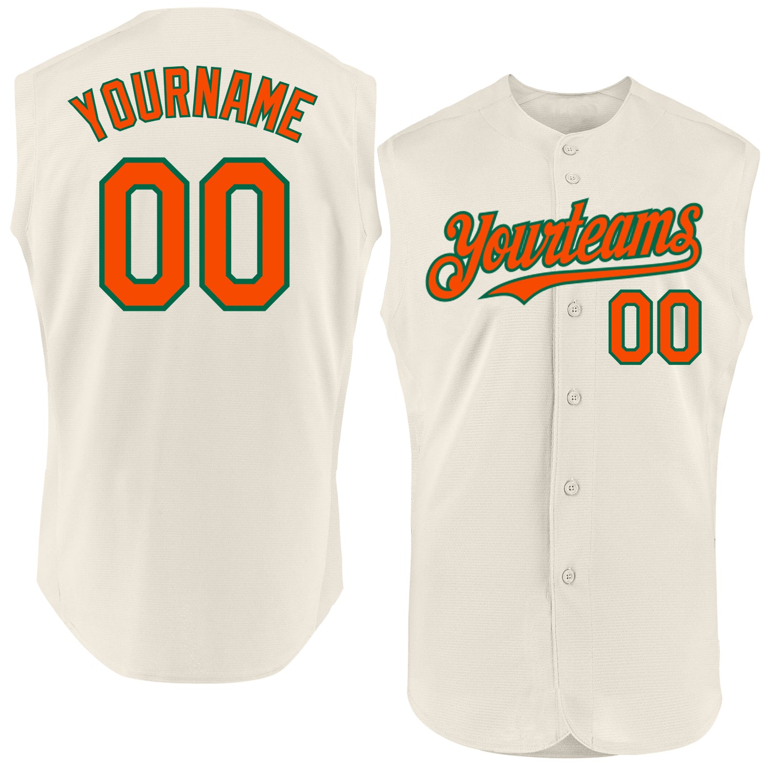 Custom Name and Number Sleeveless Baseball Jersey - Personalized Cream Orange and Kelly Green Team Jersey Personalized Cream