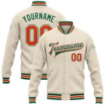 Custom Team Name Number Bomber Jacket Orange Kelly Green Full-Snap Varsity Letterman Personalized Gift Personalized Cream