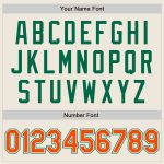 Personalized Two Tone Bomber Jacket in Cream and Orange-Kelly Green, Full-Snap Varsity Letterman Style Personalized Cream