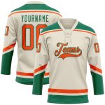 Personalized Hockey Jersey in Cream and Orange with Kelly Green Laces Personalized Cream Orange-Kelly Green Hockey Lace Neck