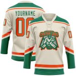 Personalized Hockey Jersey in Cream and Orange with Kelly Green Laces Personalized Cream Orange-Kelly Green Hockey Lace Neck