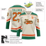 Personalized Hockey Jersey in Cream and Orange with Kelly Green Laces Personalized Cream Orange-Kelly Green Hockey Lace Neck
