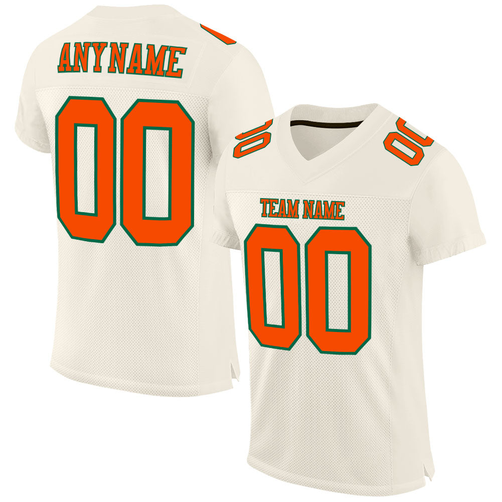 Personalized Football Jersey in Cream and Orange with Kelly Green Mesh Design Personalized Cream Orange-Kelly Green Mesh