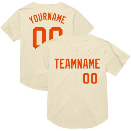Personalized Cream Orange Throwback Baseball Jersey for Men - Custom Mesh Design Personalized Cream Orange Mesh Throwback