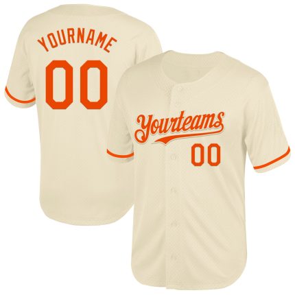 Personalized Cream Orange Mesh Throwback Baseball Jersey for Men and Women Personalized Cream Orange Mesh Throwback Baseball