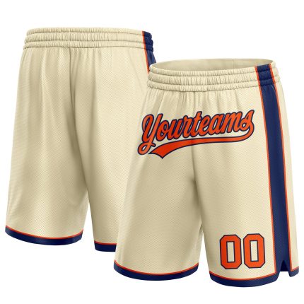 Custom Name and Number Authentic Basketball Shorts in Cream Orange and Navy - Personalized Team Gear Personalized Cream Orange-Navy