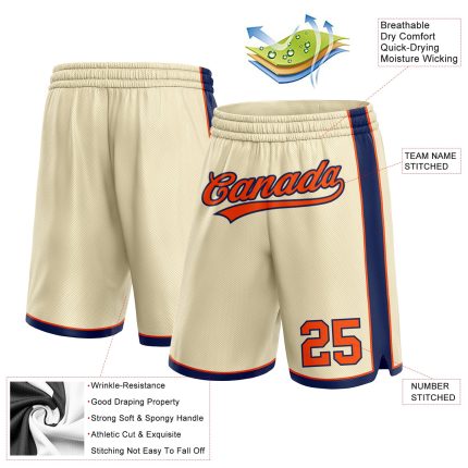 Custom Name and Number Authentic Basketball Shorts in Cream Orange and Navy - Personalized Team Gear Personalized Cream Orange-Navy