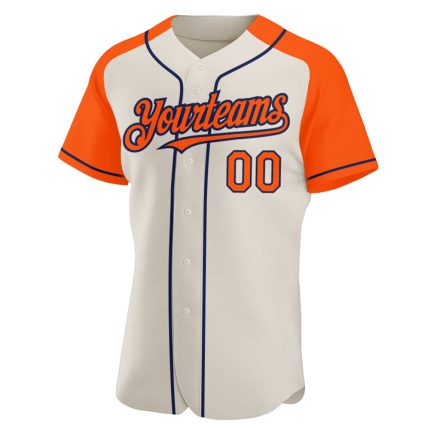 Custom Team Name and Number Personalized Baseball Jersey - Cream Orange Navy Authentic Raglan Sleeves Personalized Cream