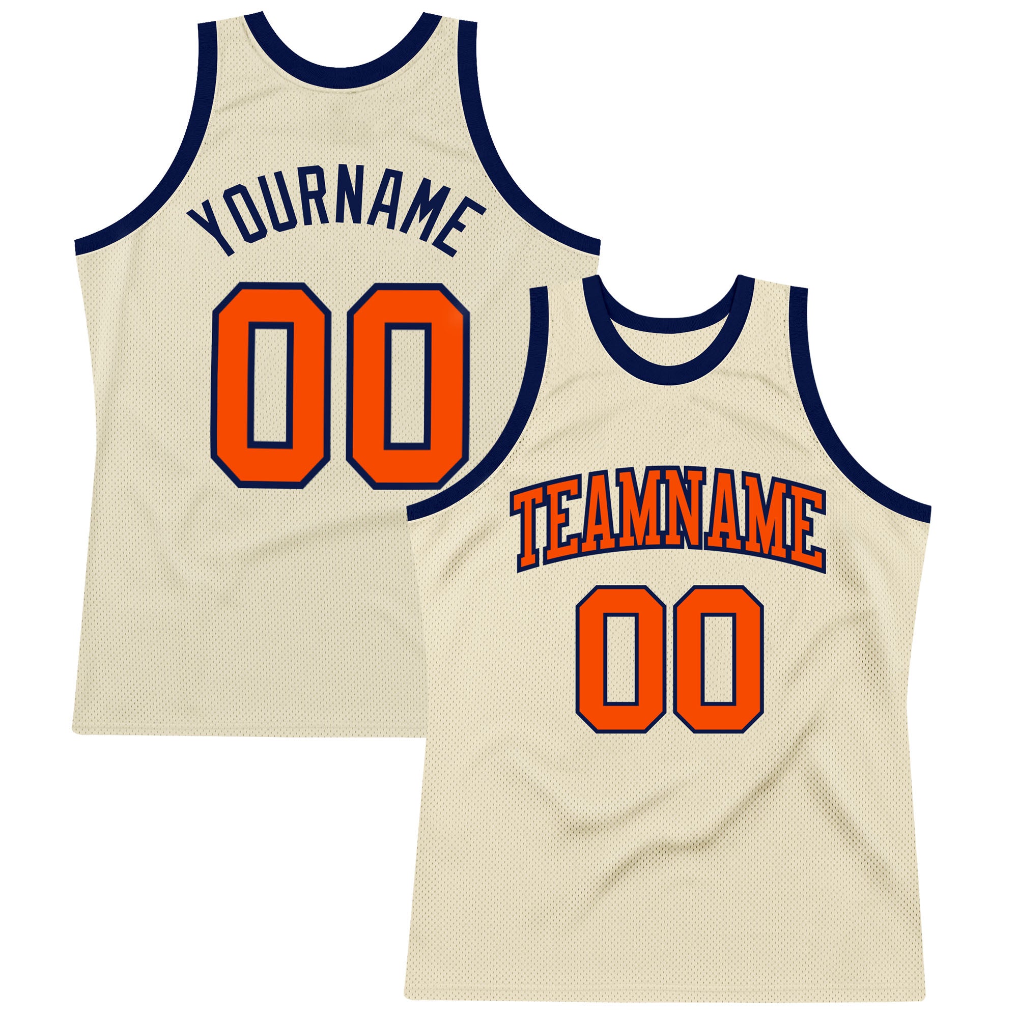 Custom Personalized Basketball Jersey - Cream Orange Navy Authentic Throwback with Custom Name and Number Personalized Cream