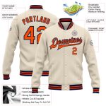 Personalized Varsity Letterman Jacket Cream Orange Navy Full-Snap Bomber Personalized Cream Orange-Navy Bomber Full-Snap
