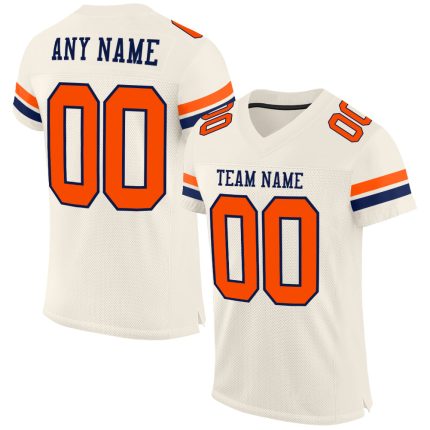 Personalized Authentic Football Jersey - Cream Orange Navy Mesh Design Personalized Cream Orange-Navy Mesh Authentic Football
