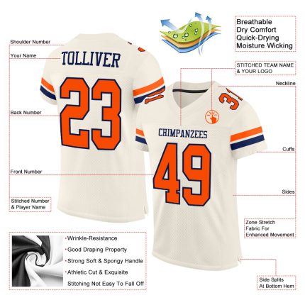 Personalized Authentic Football Jersey - Cream Orange Navy Mesh Design Personalized Cream Orange-Navy Mesh Authentic Football