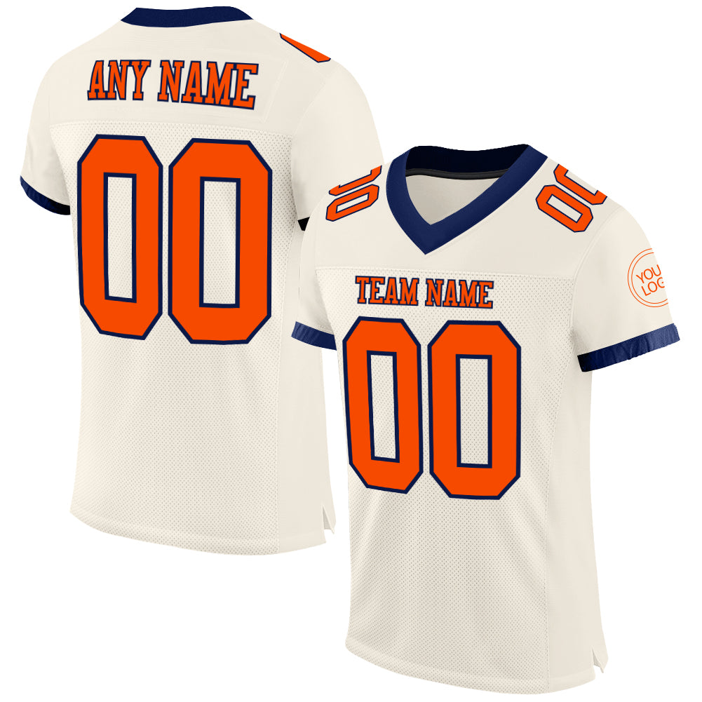 Personalized Mesh Football Jersey in Cream Orange and Navy Colors Personalized Cream Orange-Navy Mesh Football Jersey