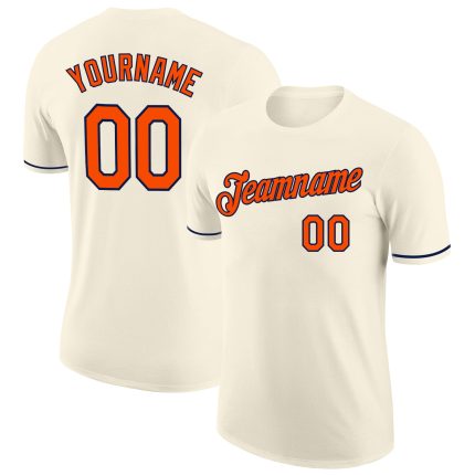 Custom Name and Number Personalized Performance T-Shirt Cream Orange Navy for Team Support Personalized Cream Orange-Navy