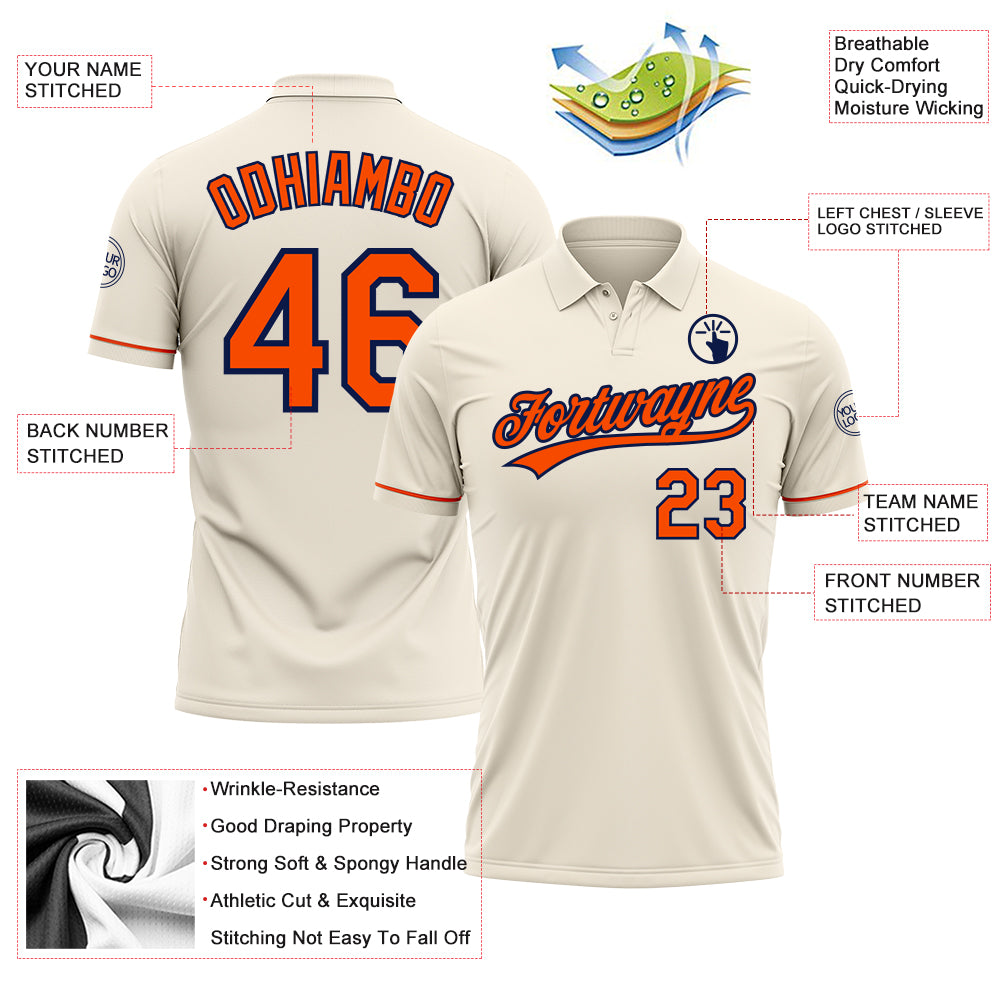 Personalized Cream Orange-Navy Performance Vapor Golf Polo Shirt Team Custom Name and Number Custom Name & Number Performance Vapor Golf Polo Shirt - Personalized Cream & Orange-Navy Personalized Cream Orange-Navy - Image 3
