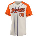 Custom Cream Orange Navy Baseball Jersey with Raglan Sleeves Personalized Cream Orange-Navy Raglan Sleeves Baseball Jersey