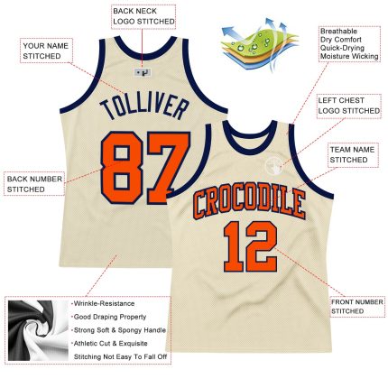 Personalized Orange Navy Throwback Basketball Jersey - Custom Cream Jersey Personalized Cream Orange-Navy Throwback Basketball