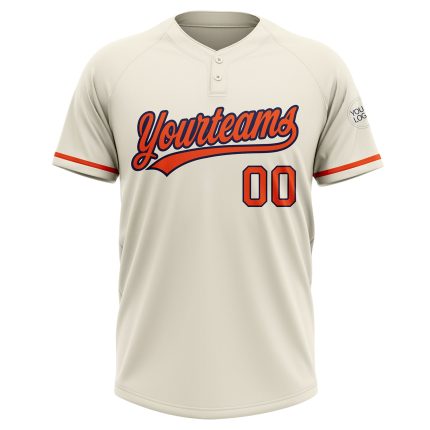 Custom Name Number Unisex Softball Jersey - Personalized Cream Orange-Navy Two-Button Design Personalized Cream Orange-Navy