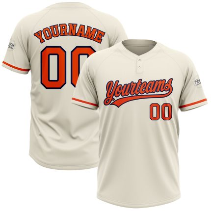 Custom Name Number Unisex Softball Jersey - Personalized Cream Orange-Navy Two-Button Design Personalized Cream Orange-Navy
