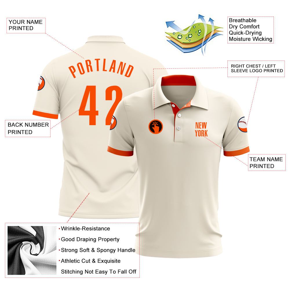 Personalized Cream Orange Performance Golf Polo Shirt Team Custom Name and Number Custom Name Number Performance Golf Polo Shirt - Personalized Cream Orange Team Apparel Personalized Cream Orange Performance - Image 3