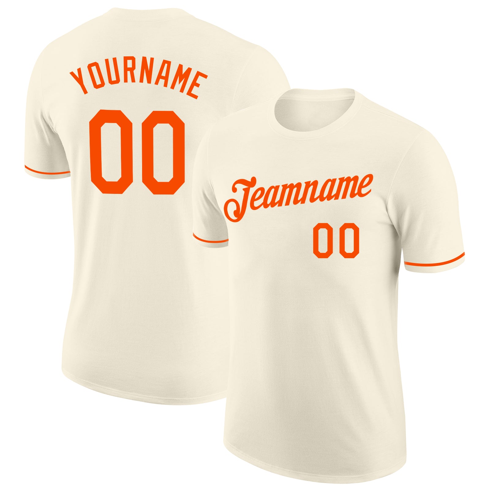 Custom Team Performance T-Shirt with Personalized Name and Number - Cream Orange Personalized Cream Orange Performance T-Shirt