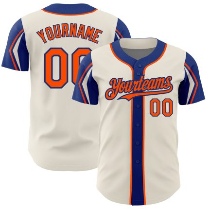 Custom Baseball Jersey with Personalized Name and Number, Cream Orange-Royal 3 Colors, Authentic Arm Shapes Personalized