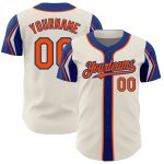 Personalized Baseball Jersey in Cream Orange-Royal with 3 Color Arm Shapes Personalized Cream Orange-Royal 3 Colors Arm Shapes