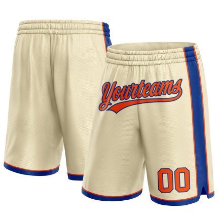 Custom Authentic Basketball Shorts with Personalized Name and Number in Cream Orange-Royal Personalized Cream Orange-Royal