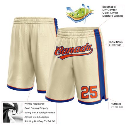Custom Authentic Basketball Shorts with Personalized Name and Number in Cream Orange-Royal Personalized Cream Orange-Royal