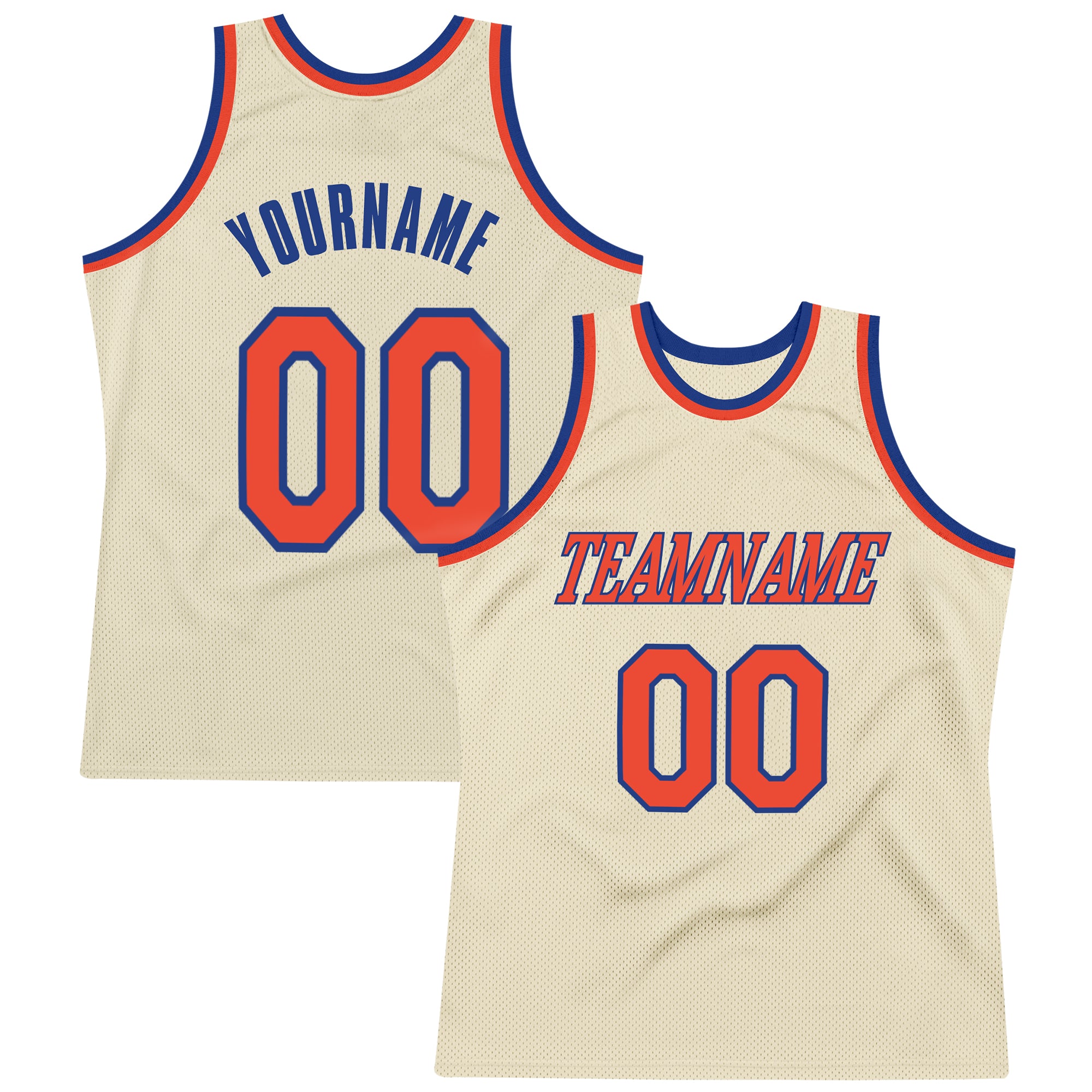 Custom Personalized Basketball Jersey - Cream Orange-Royal Authentic Throwback, Team Name & Number Personalized Cream Orange-Royal