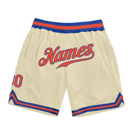 Personalized Orange-Royal Authentic Basketball Shorts for Men - Cream Throwback Style Personalized Cream Orange-Royal Authentic