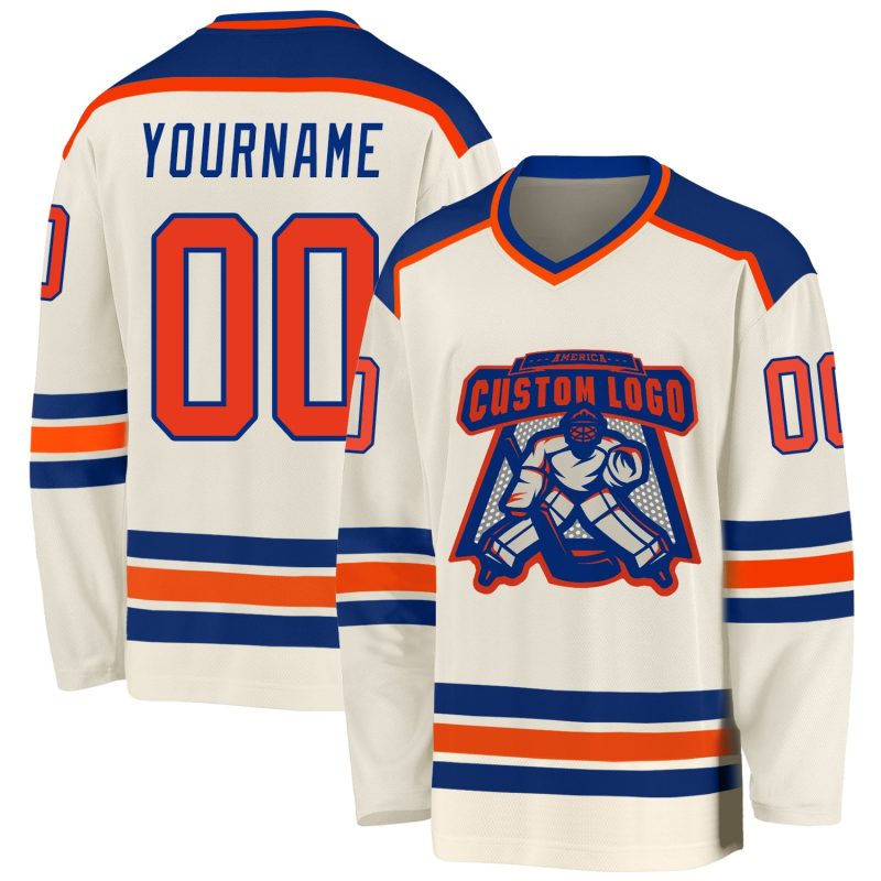 Custom Cream Orange-Royal Hockey Jersey - Personalized Team Jersey 2 Personalized Cream Orange-Royal Hockey Jersey 2