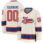Custom Personalized Hockey Jersey - Cream Orange-Royal with Name & Number Personalized Cream Orange-Royal Hockey Jersey Team