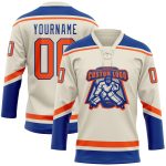 Personalized Orange-Royal Hockey Jersey with Lace Neck - Custom Sports Apparel Personalized Cream Orange-Royal Hockey Lace