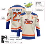 Personalized Orange-Royal Hockey Jersey with Lace Neck - Custom Sports Apparel Personalized Cream Orange-Royal Hockey Lace
