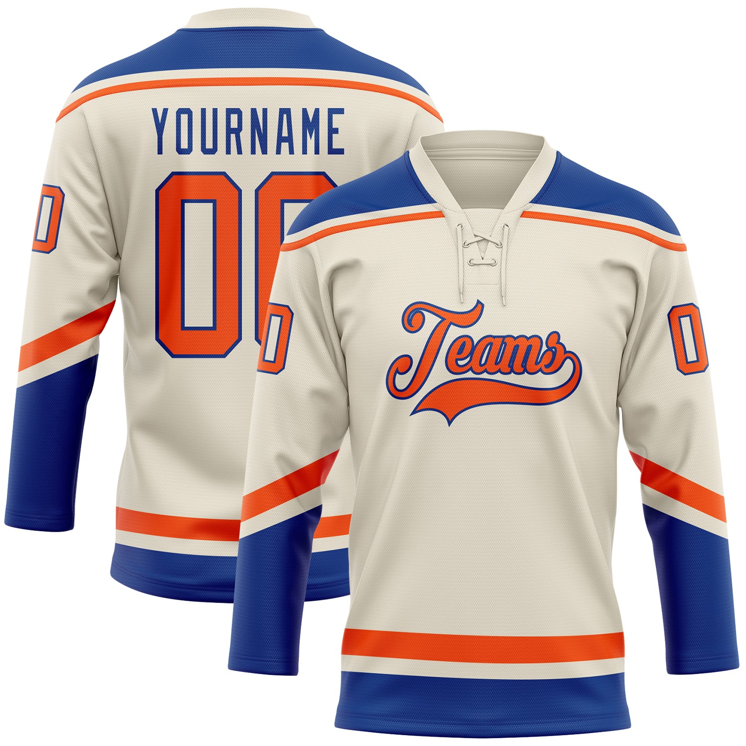 Custom Team Jersey with Personalized Name and Number - Cream Orange-Royal Hockey Lace Neck Personalized Cream Orange-Royal