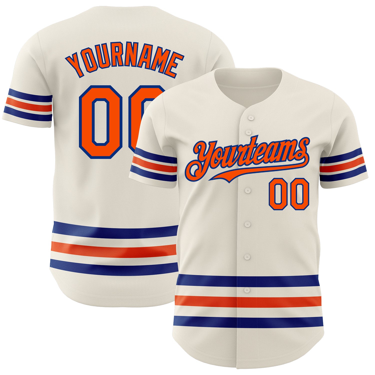Custom Authentic Baseball Jersey with Personalized Name and Number - Cream Orange Royal Line Personalized Cream Orange-Royal