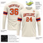 Custom Team Name Number Long Sleeve Performance T-Shirt in Cream Orange-Royal - Personalized Sportswear Personalized Cream